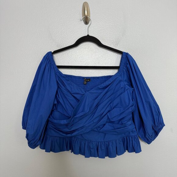 EXPRESS faux wrap puff sleeve peplum top in blue size XL - Picture 1 of 6